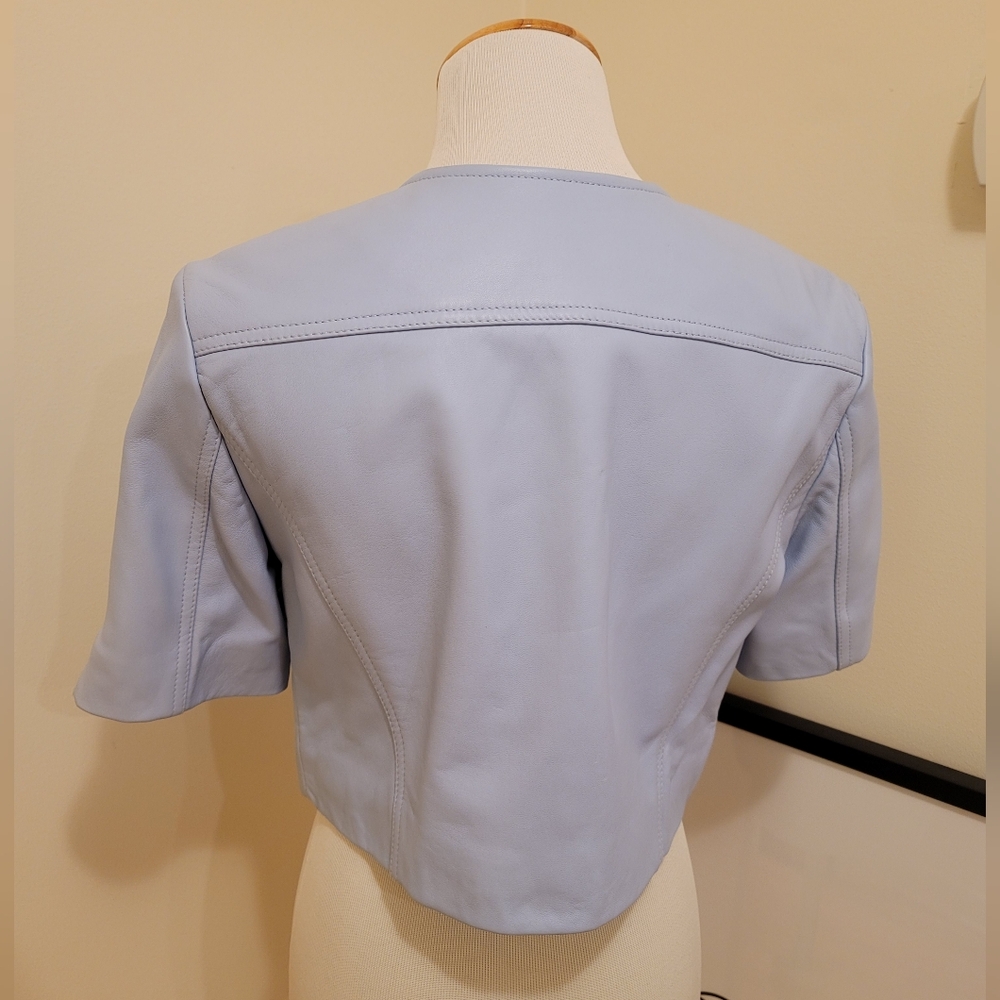 Lamarque Kirsi Cropped Moto Biker Jacket Powdee Blue Size XS NWT - Picture 4 of 7